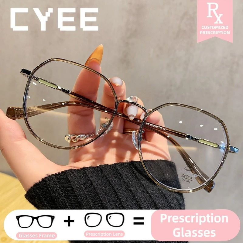 CYEE Retro Anti Blue Light Photochromic Myopia Eyeglasses Progressive Lens Glasses Women Customized Prescription Optical Eyewear