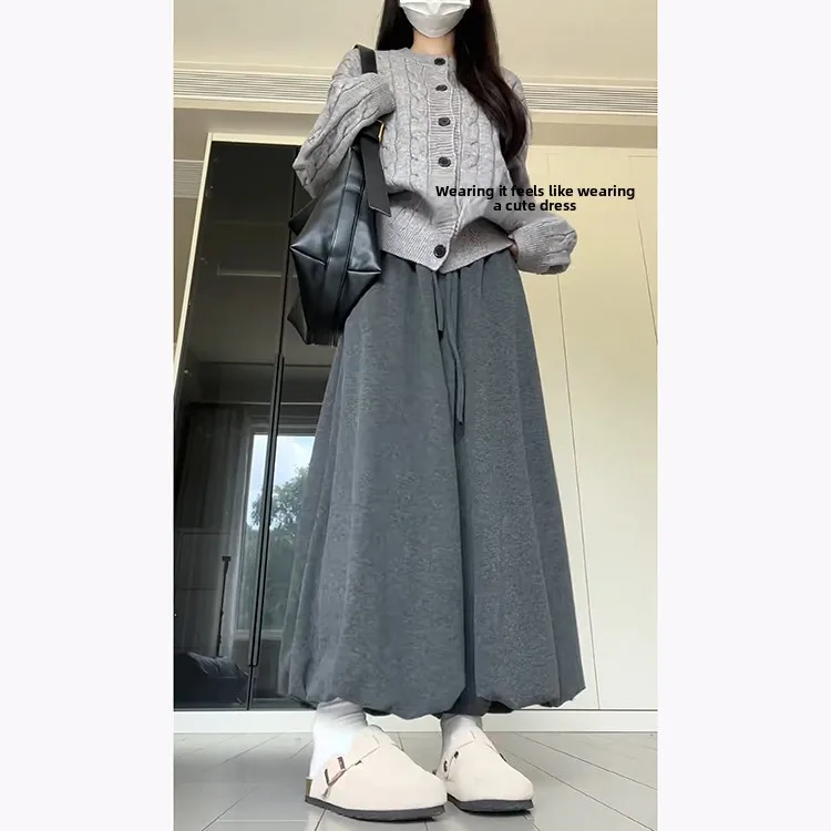 Ay preguiçoso sle macio casual bloomer calças femininas outono inverno nova gota cintura emagrecimento malha glutinoso arroz saia calças