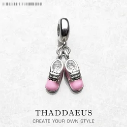 Baby Shoe Dangle 925 Sterling Silver Charm With Pink Color Jewelry For Women