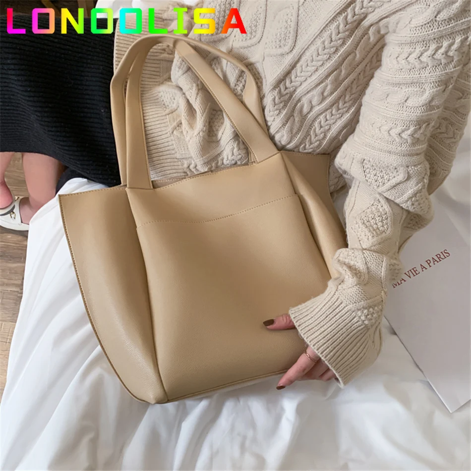 Women Large Capacity Top-handle Bags High Quality Solid Color Leather Shoulder Shopper Bags for Women 2024 Designer Sac A Main