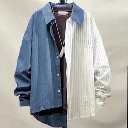 Straight Fashion Striped Casual Korean Loose Shirts Turn-down Collar Handsome Man Button Cardigan Men's Clothing Spring Summer