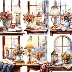12Pcs/Pack Books, Vases, Windowsills Sticker DIY Craft Scrapbooking Album Junk Journal Decorative Stickers