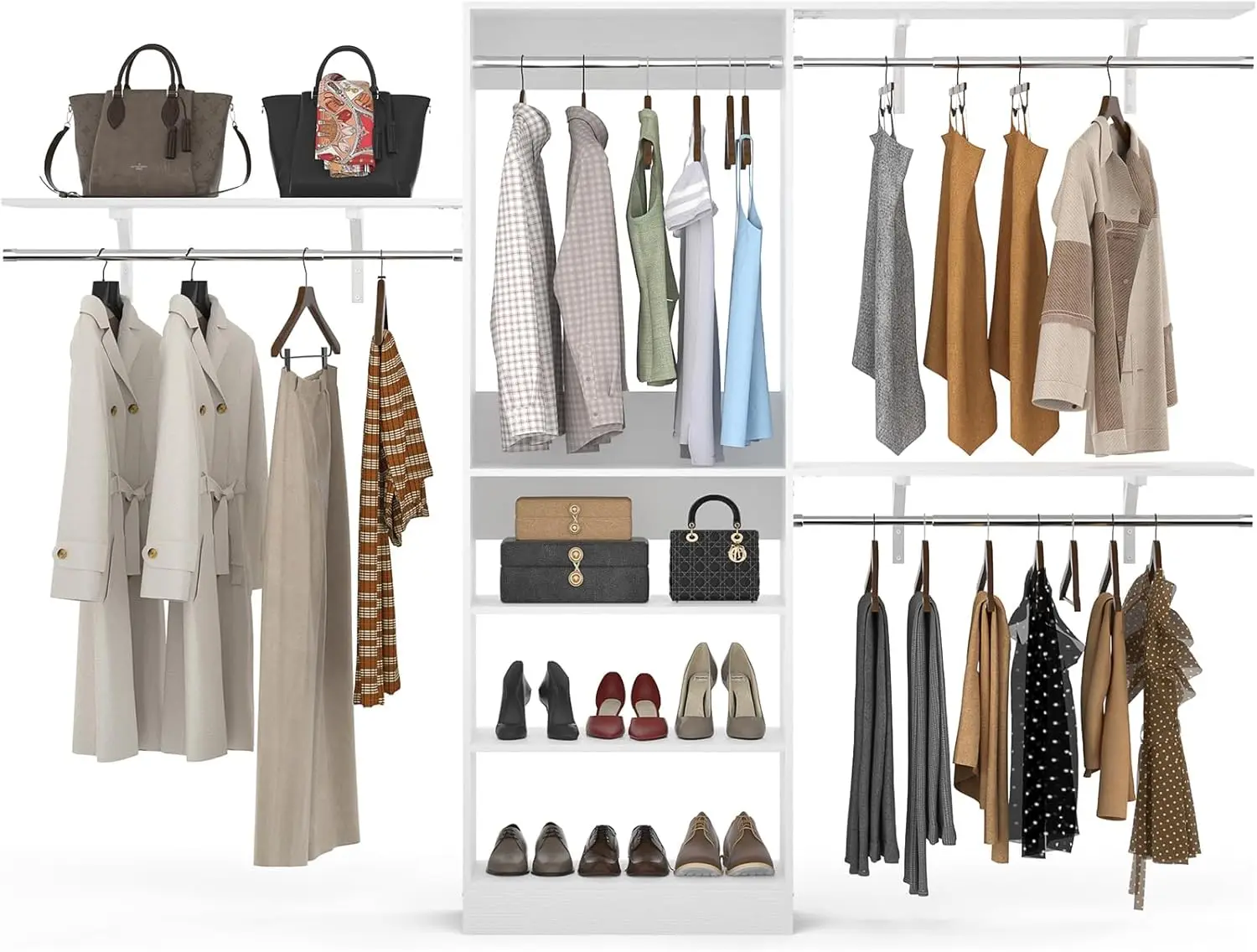 

Walk In Closet System Closet Organizer Wardrobe Clothes Rack Wall Mounted Shelving Towers White Cut To Fit Heavy Duty