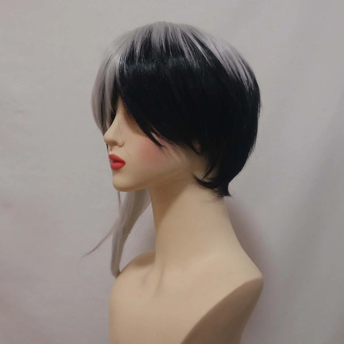 Men Party Role Play Anime Asagiri Gen Short Heat Resistant Black White Hair Wig