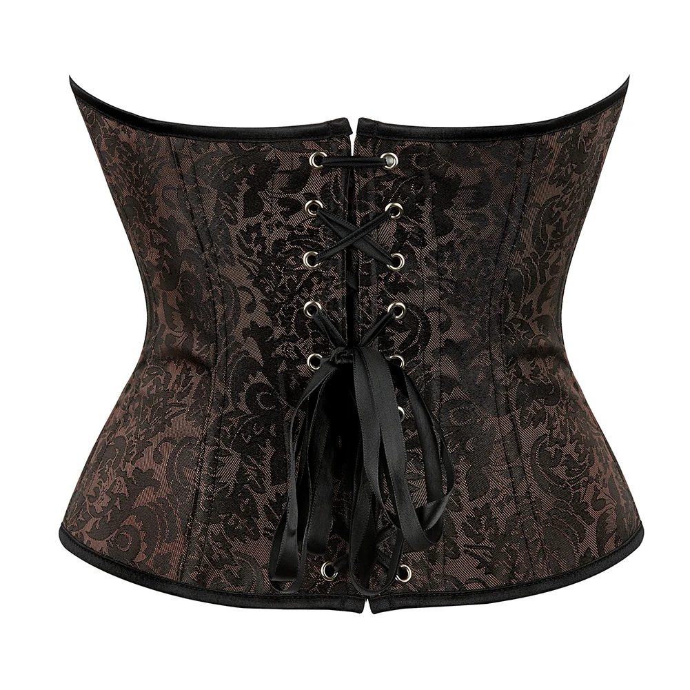 Brown Overbust Corset Victorian Vintage Medieval Korset Gothic Waist Bustier Top