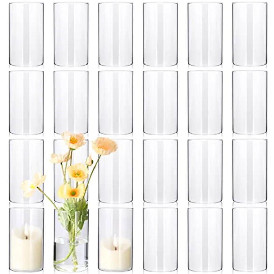 

24 Pcs Tall Glass Vases Bulk, 6 Inch Clear Cylinder Flower Vases Transparent Candle Holder for Wedding Centerpieces and Home De