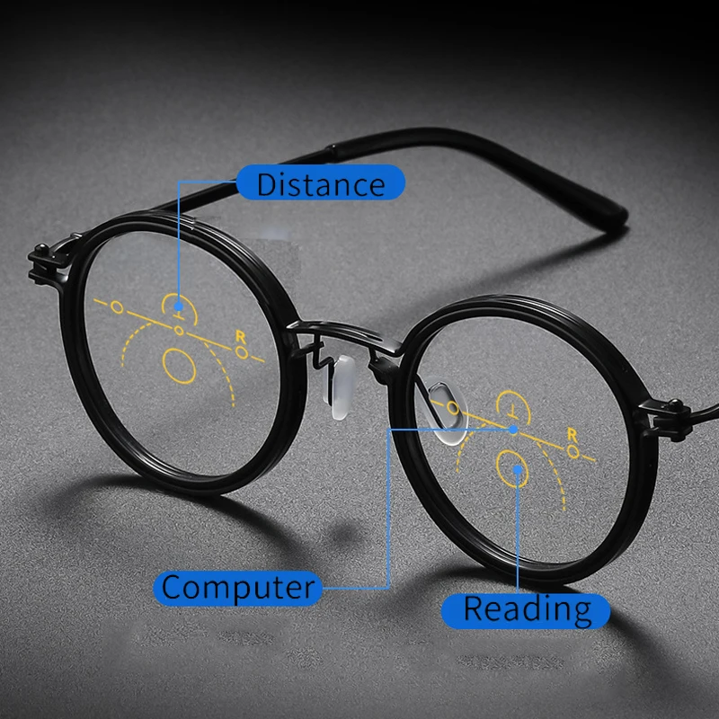 Retro Progressive Multifocal Reading Glasses Men Women Anti Blue Light No Screws Hyperopia Eyeglasses Metal Round Frme 1.0 -4.0