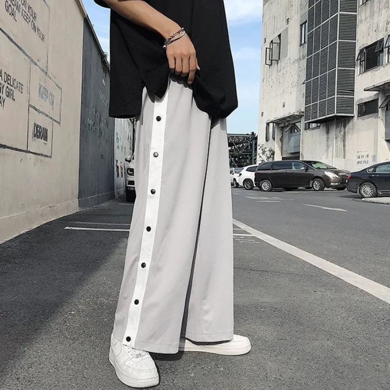 Pants Women Personality Unisex Side-stripe Casual Spring Streetwear Korean Style Loose Popular High Waist New Sporty Wide Leg