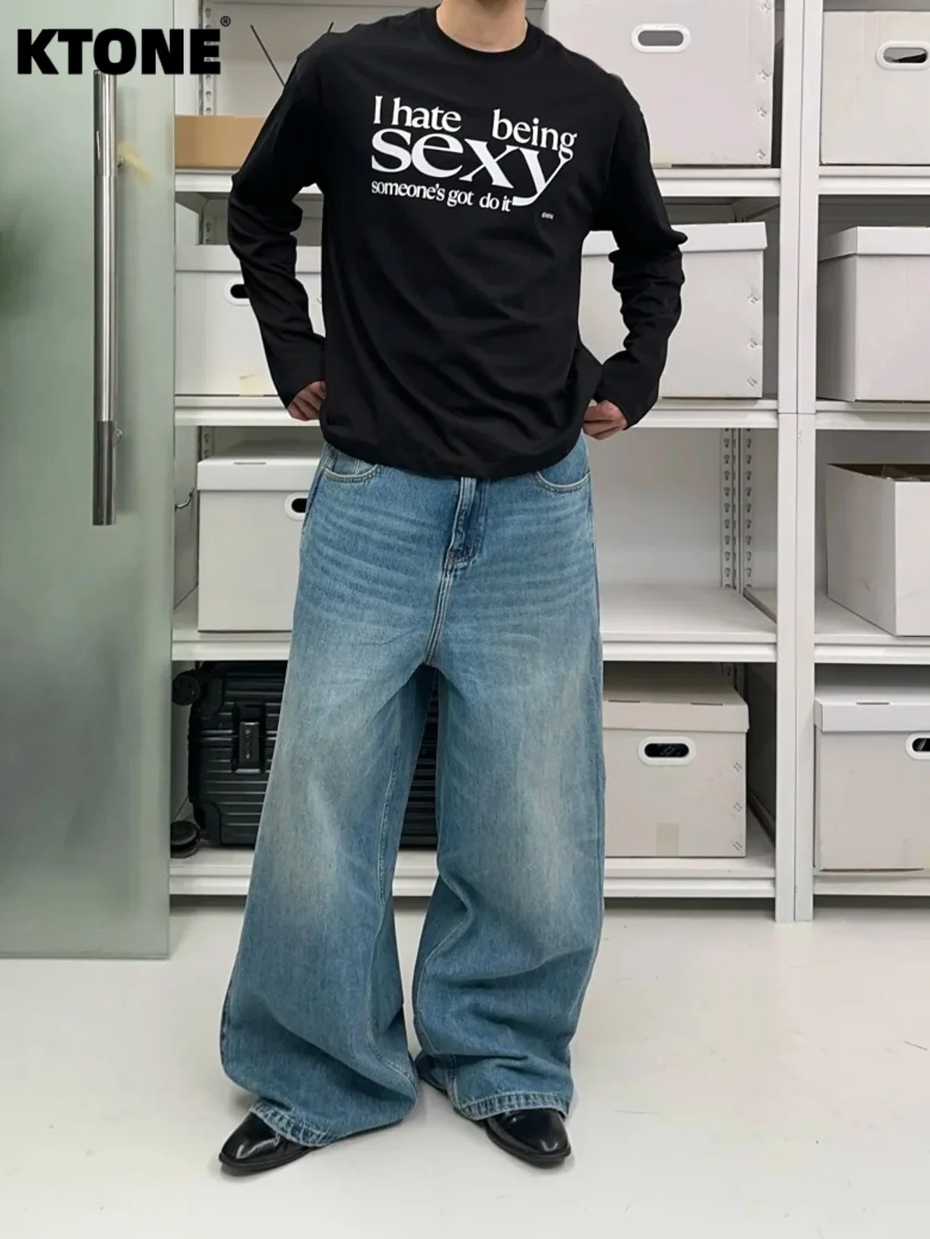 

Blue Baggy Jeans For Man Light Retro Y2K Drip For Dating Original Denim No accessories or belts included