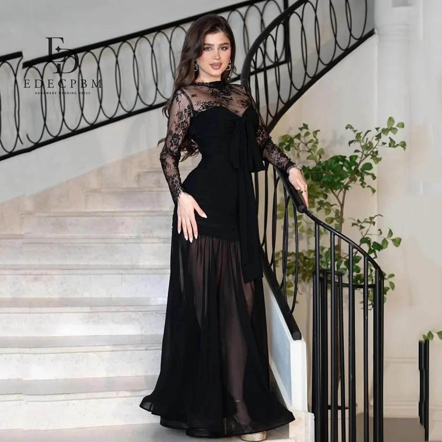 

EDECPBM Prom Dresses 2025 Woman Vestidos De Festa Black Elegant Party Dresses for Special Occasions Customized فساتين سهرة Lace