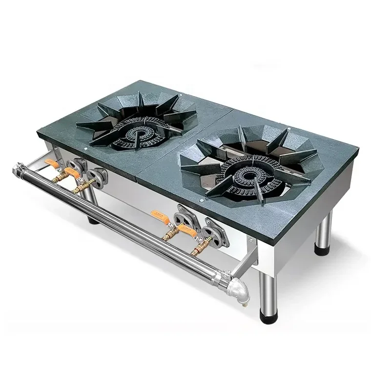 Hot Selling High Quality Assurance Commercial Stainless Steel Duty Iron Burner Gas Stove Double Burners