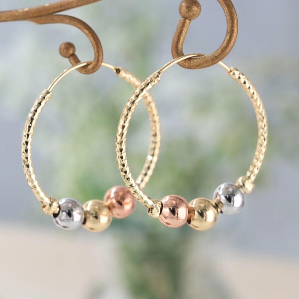 

Luck Hot Selling Trendy Women Ear Jewelry 18k Gold-Plated Ball Screw Earrings Tricolor Beads Hoop Earring