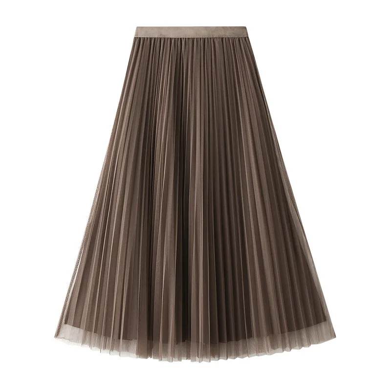 

Women's Pleated Elastic Waist Midi A-line Skirt