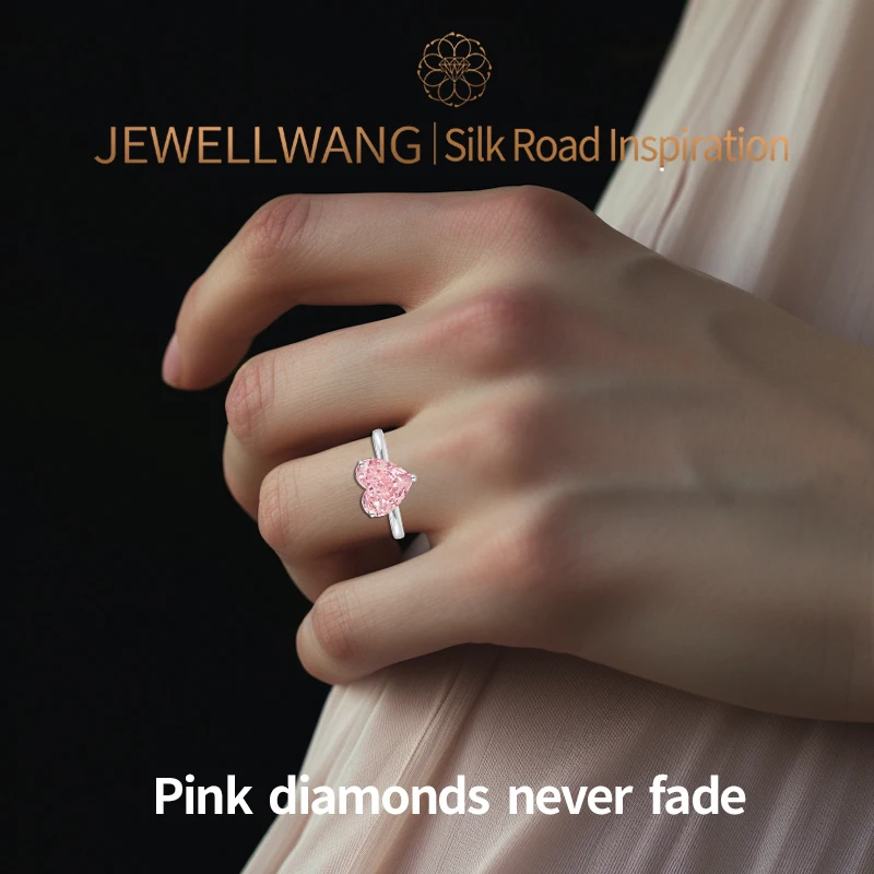 JEWELLWANG CherryDai – bague de fiançailles personnalisée en diamant rose cultivé en laboratoire, ovale, cœur rayonnant, scintillant, bijoux de mariée fins personnalisés