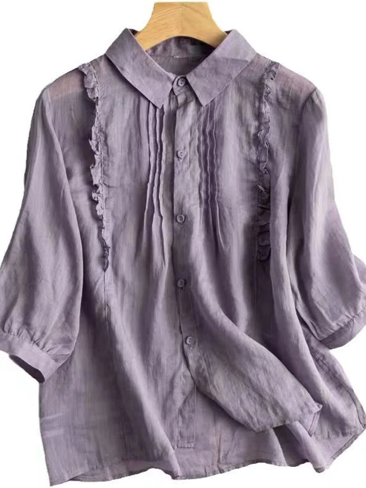 Femme coton lin ort Sve irt col Seven Sve coton lin mélange coupe ample longueur régulière trajet Sle