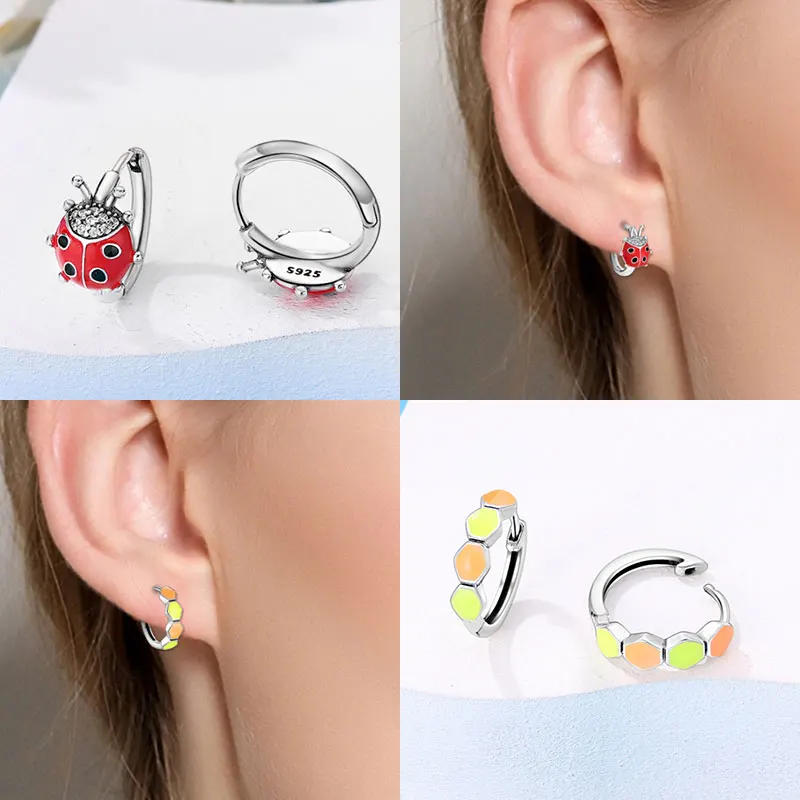 Hot Sale Bee Earrings For Girl Lovely Yellow Black Dancing Bee Happy S925 Hoop Earrings Birthday Gift Silver Jewelry view 4