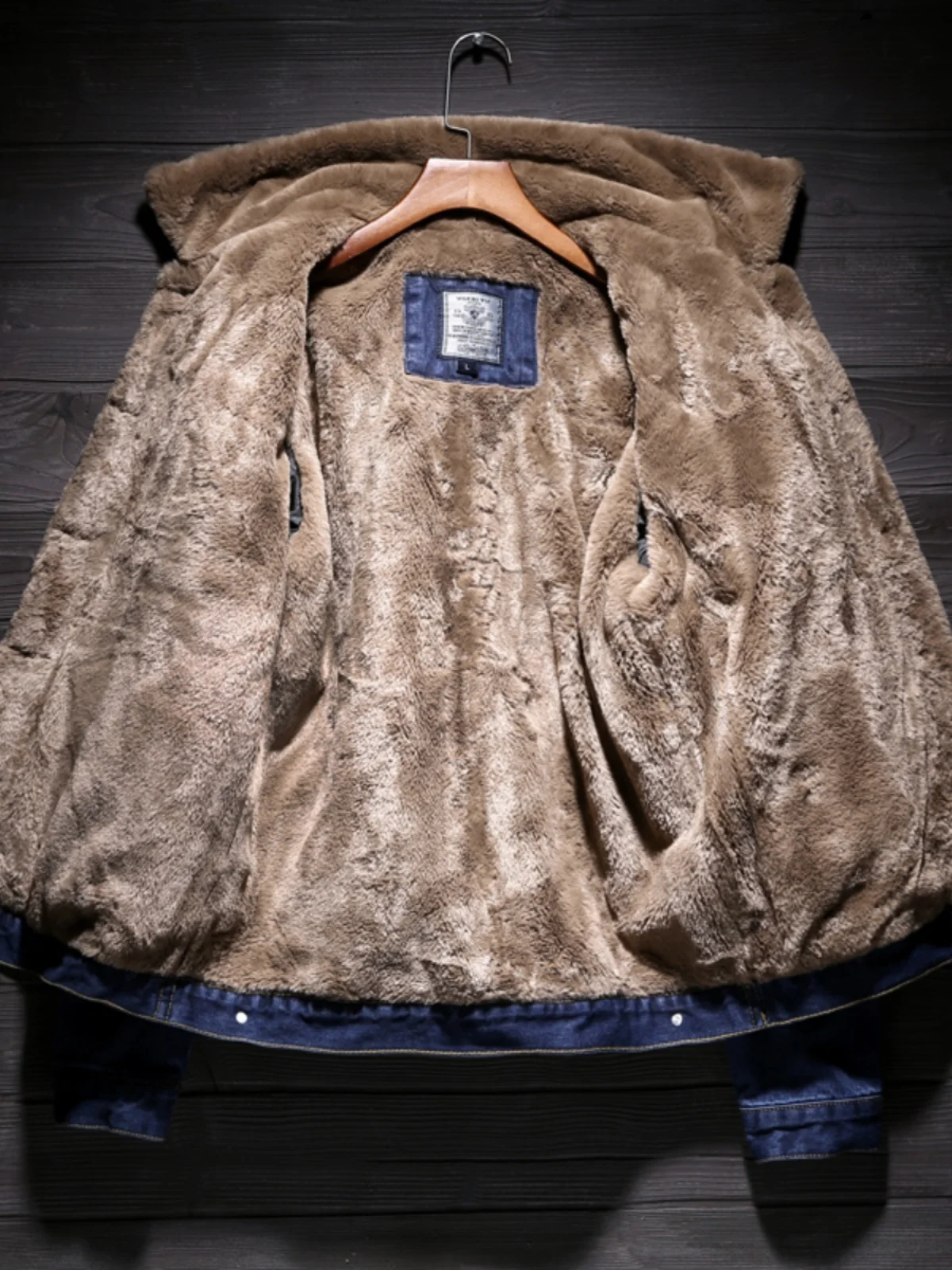 

Thiened Fce Autumn Winter Men's Denim Jaet Cotton Coat with Fur Collar Warm Outerwear Cotton Clothes for Youth