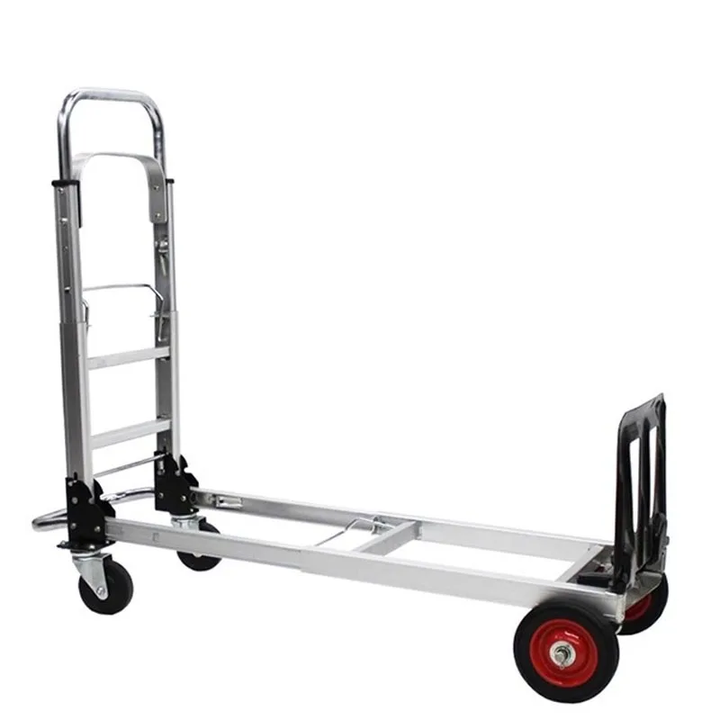 Wheel Hand Pulled Luggage Cart Shopping Express Logistics Cart All Aluminum Flat Plate Handling Cargo Trolley Folding Four