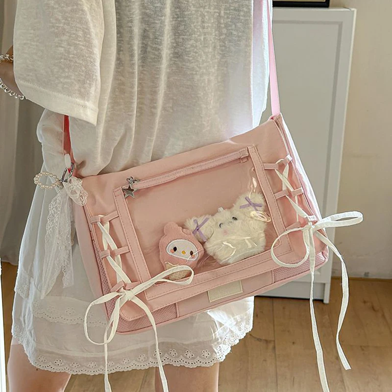 

Richme Lolita Women Ita Bags 2025 Kawaii Dopamine Bow Crossbody Shoulder Bag Casual Daily Commute DIY Doll Show Bolso Mujer