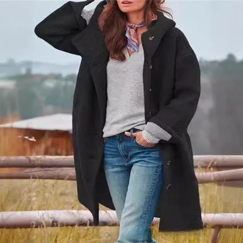 

Manteaux Femme зимнее теплое шерстяное пальто однотонное Manteau Femme модная женская одежда с капюшоном однобортное длинное пальто с капюшоном