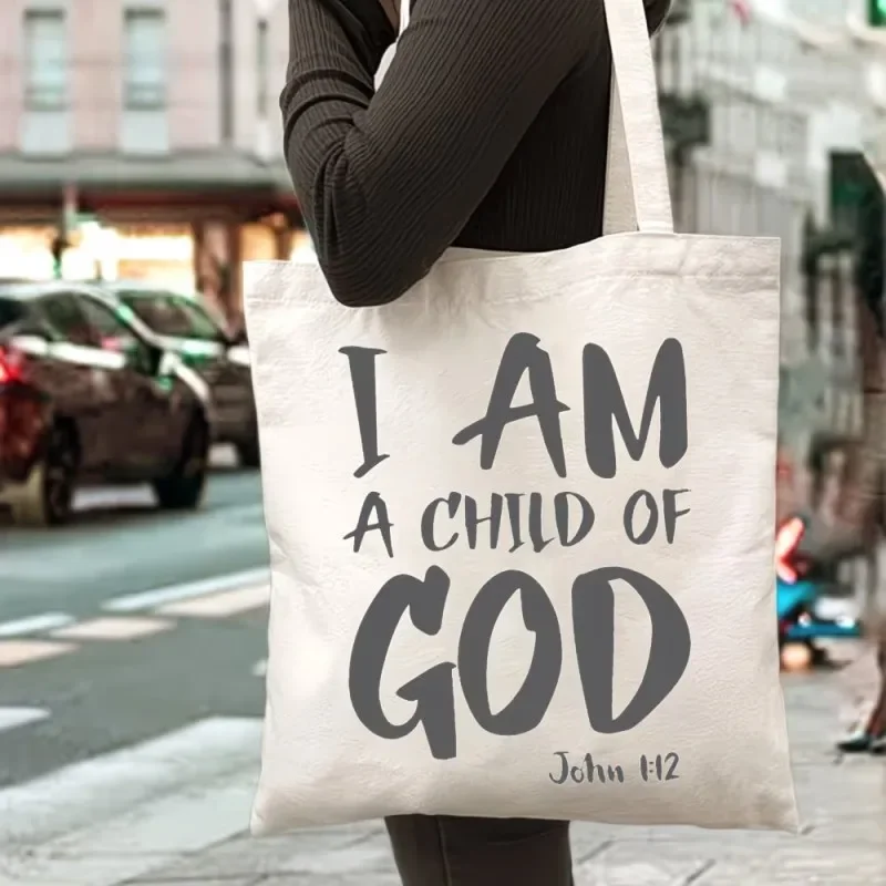hand bags I Am A Child Of God Tote Bag John 1:12 Bible Verse Print Reusable Bag for Christian Believers
