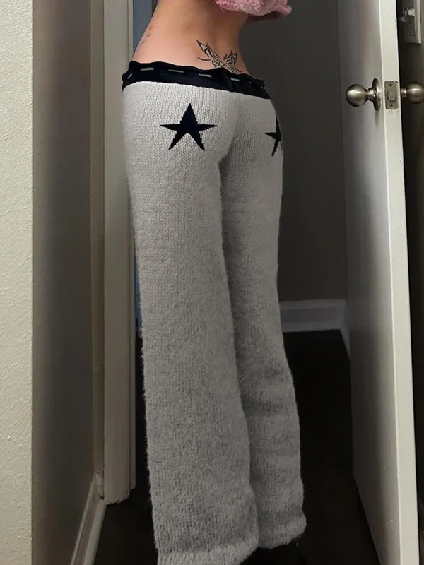 

Женские вязаные брюки с низкой талией в стиле ретро, американские, с цветными блоками, прямые, повседневные, для осенней моды