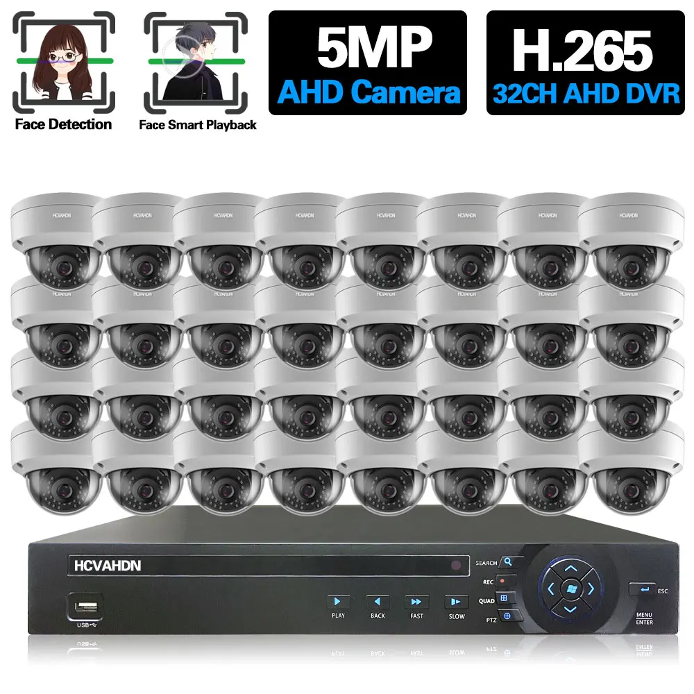 

32CH 5MP DVR Security Camera System H.265 Face Detection Outdoor Waterproof AHD CCTV Dome Camera Video Surveillance Kit XMEYE