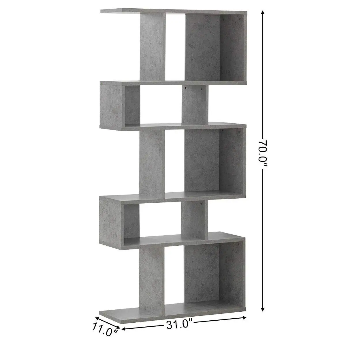 #5-Tier Geometric Bookshelf, 70" Tall Wood Freestanding Decorative Display Open Shelves