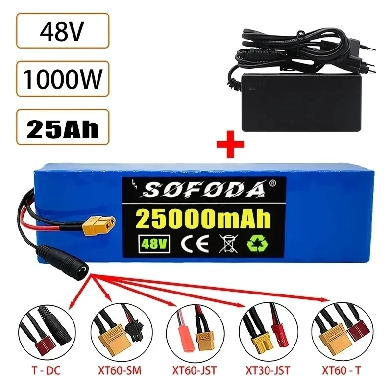 

13S3P 48V 25000mAh 25Ah Lithium-ion Battery Pack with 1000W BMS for 54.6V E-bike Electric Bicycle Scooter