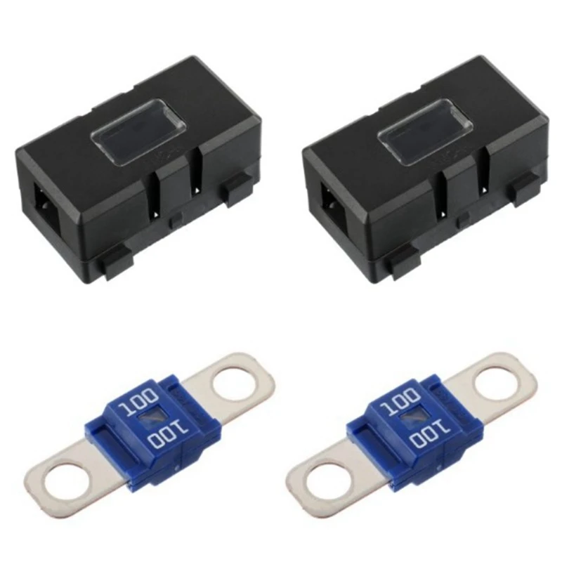 2 X ANS-H Car Fuse Holder And 2 X High Current Bolt On Midi Fuses 100A Amp Plastic Fuse Holder For Cars, Trucks, Vehicles 100A