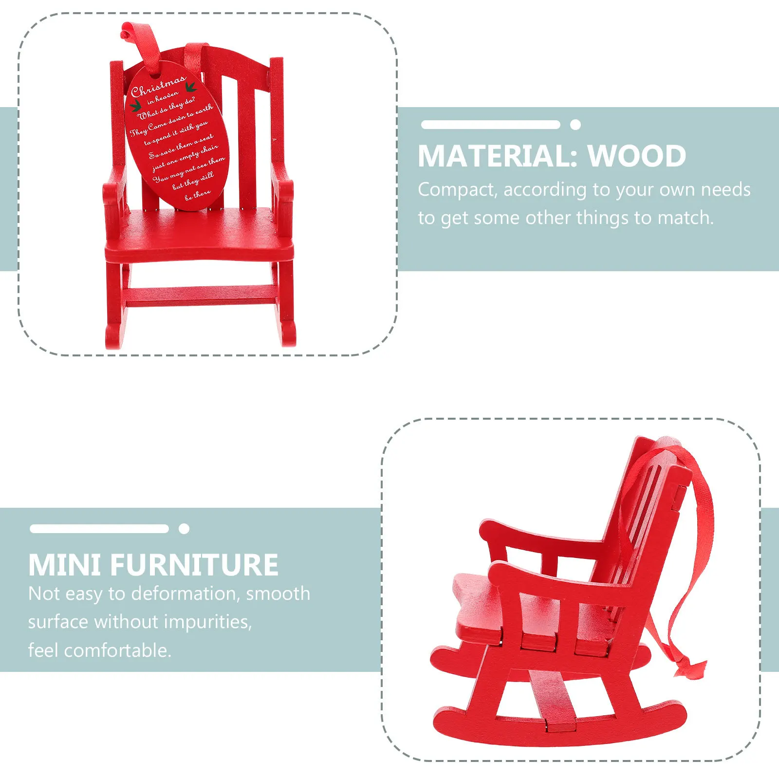 

1Pcs Wooden Mini Rocking Chair Pendant Christmas Tree Decoration 3.34x3.14x2.75in Xmas Hanging Ornament