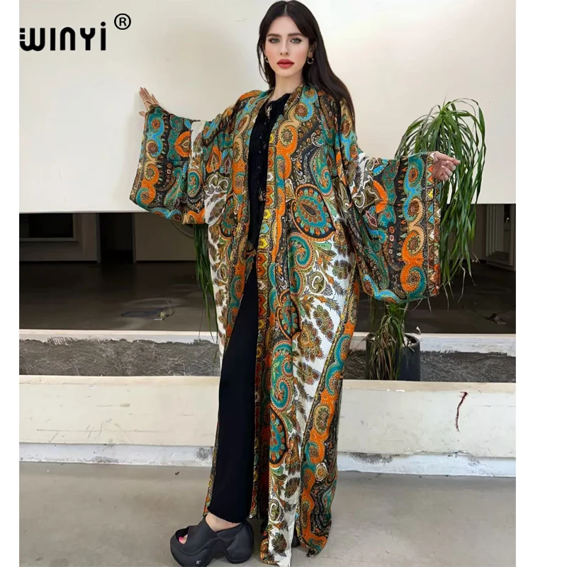

WINYI bohemian kimono fashion kaftan beachwear Cardigan sexy evening dress abaya dubai luxury cover-ups beach outfits women