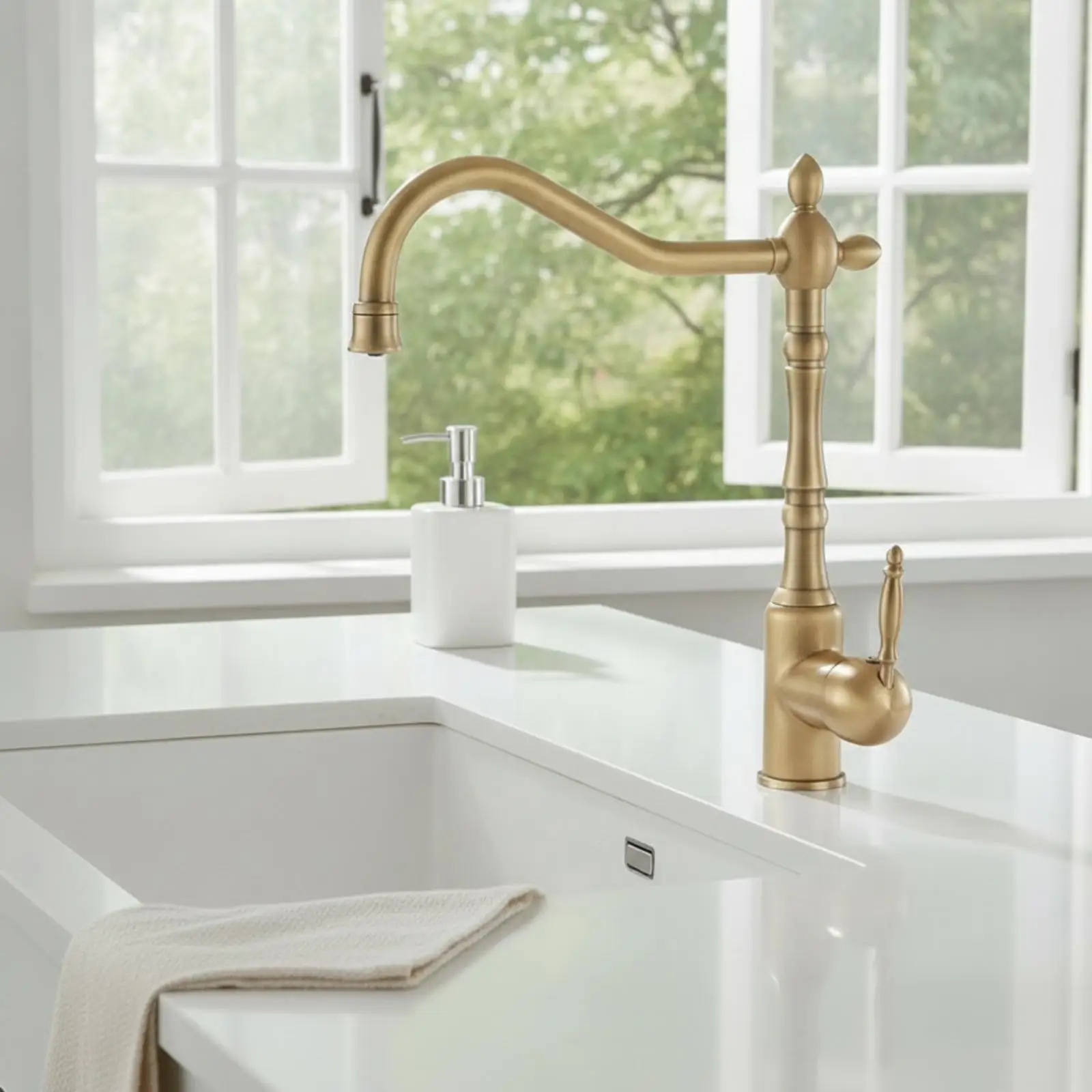 Faucet with Gooseneck Spout Deck-Mounted Gooseneck Faucet Easy to Install