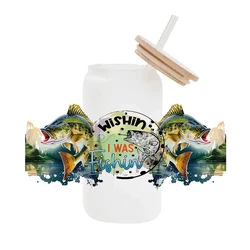 Go fishing 3D UV DTF Wraps Transfer Sticker DIY For 16oz Libbey Glass Cup Waterproof Wrap Transfers Decals Coffee Cup