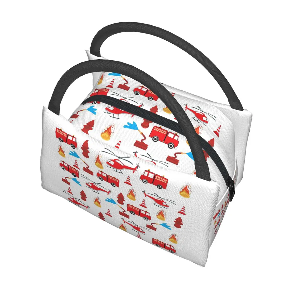 Red Transport Fire Truck Engine Brigade Insulated Lunch Bag for School Bento Storage Food Boxes Cooler Thermal Lunch Box Tote