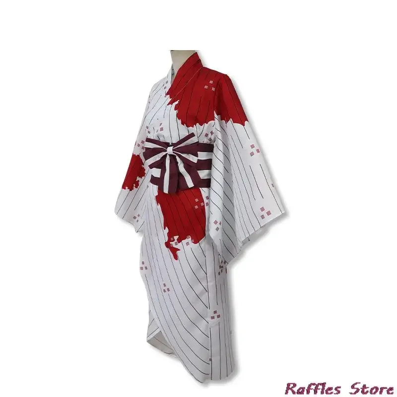 Novo 2025 anime kamado nezuko cosplay traje peruca tamancos mancha de sangue branco quimono halloween carnaval uniforme terno qaq3