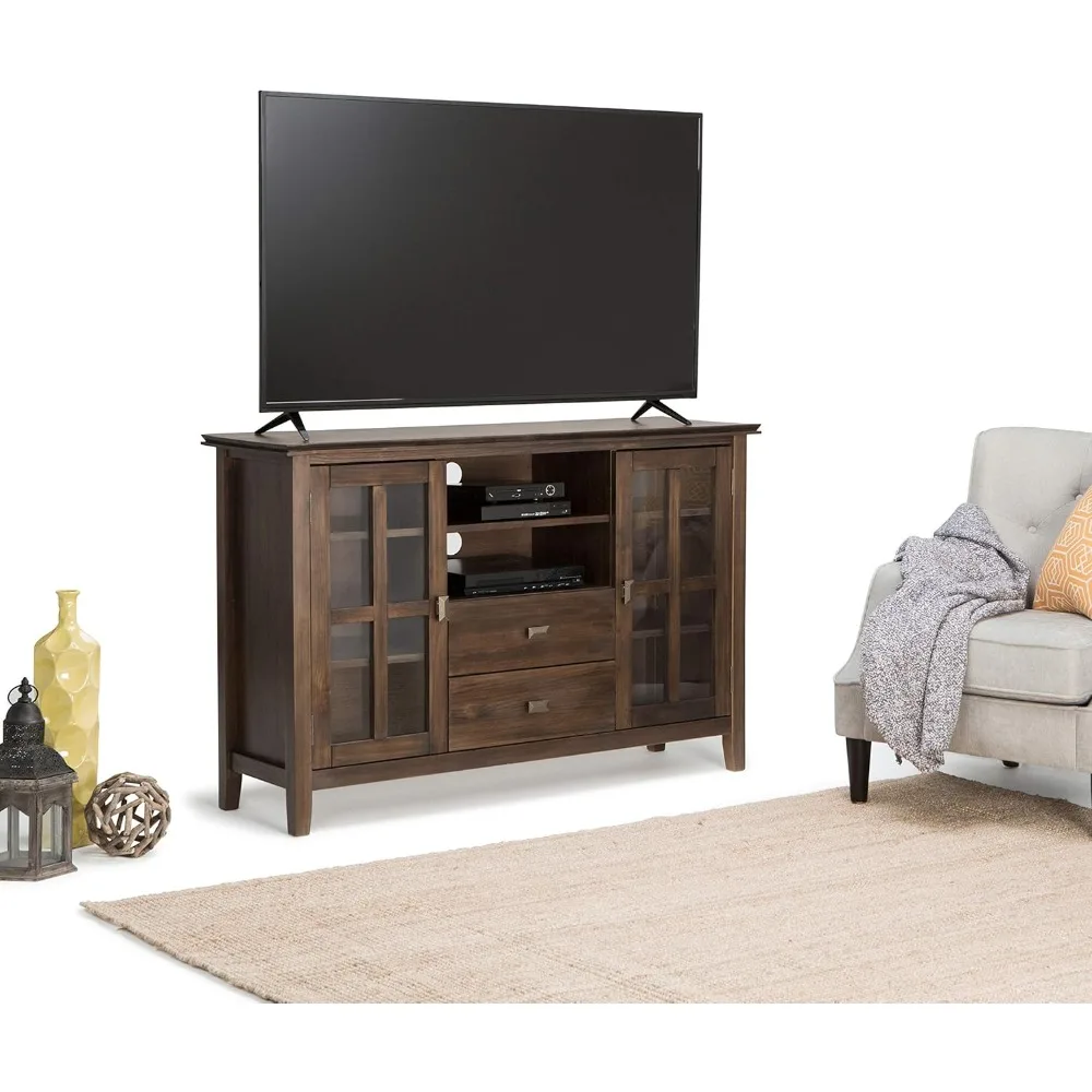 53 Inch Wide Transitional TV Media Stand in Natural Aged Brown for TVs up to 60 Inches, For the Living Room