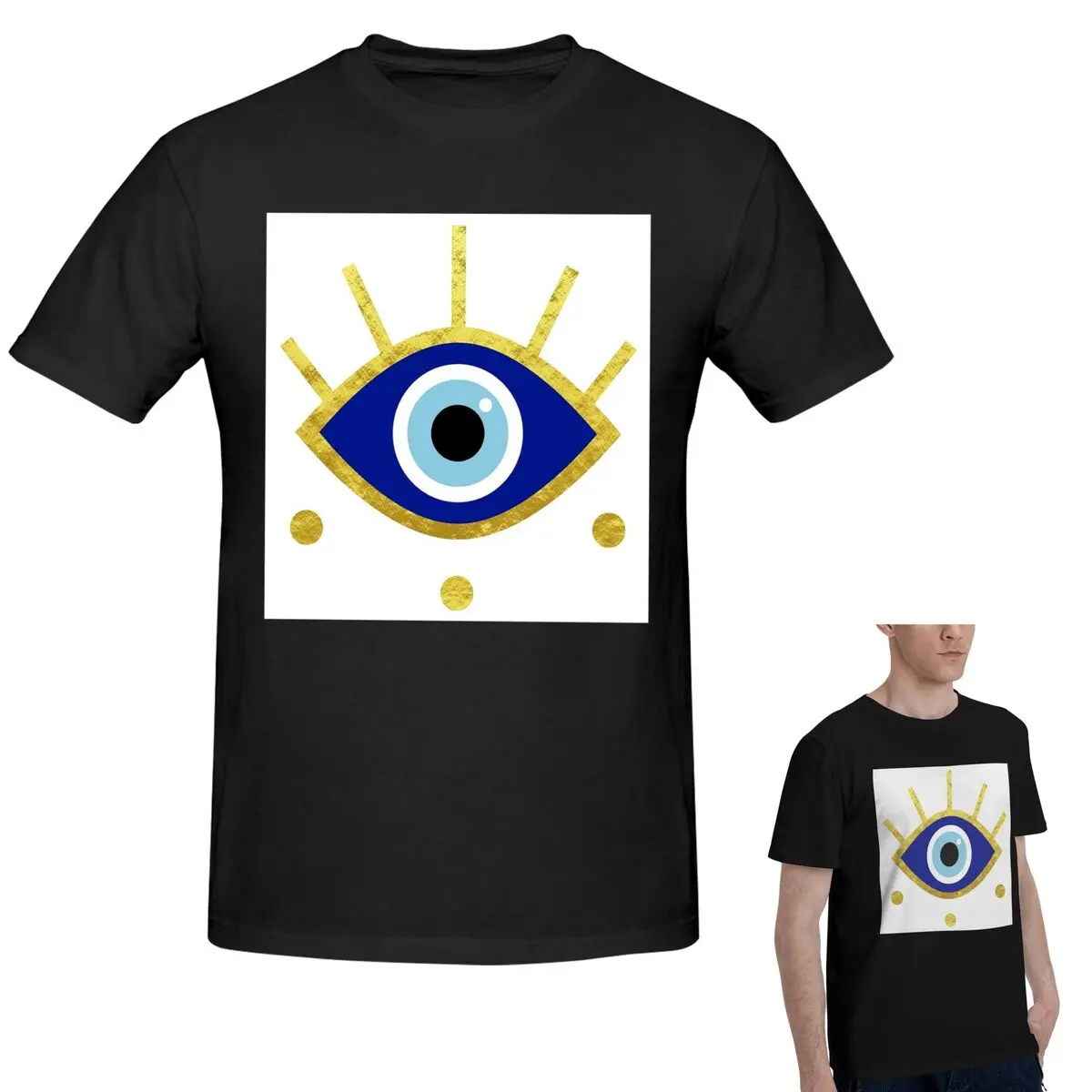 

100% хлопок, средиземноморская защита от сглаза, футболка Nazar, мужская классическая футболка большого размера, мужские летние рубашки с круглым вырезом, топы, S-6XL