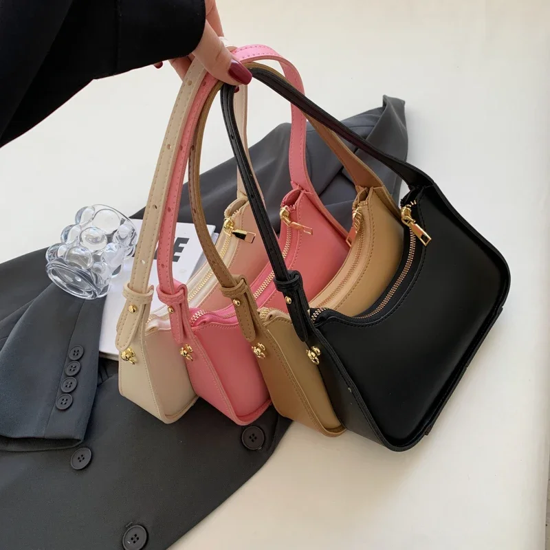 

Small Designer Women's Black Bag Simple Underarm Purse Luxury Pu Leather Female Handbags Clutch Pure Color Bucket Shoulder Bags