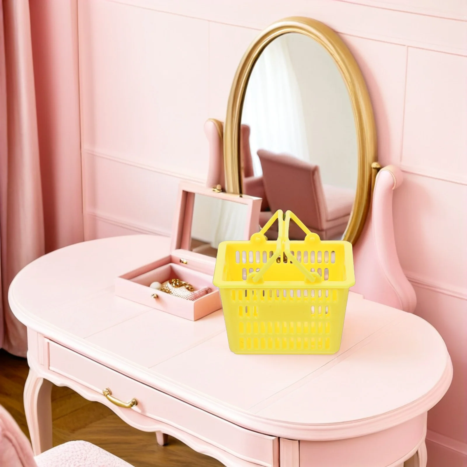 

20Pcs Mini Plastic Shopping Basket Small Portable Bright Colors Handle Pretend Play Grocery Storage Bin Mini Basket with Handle