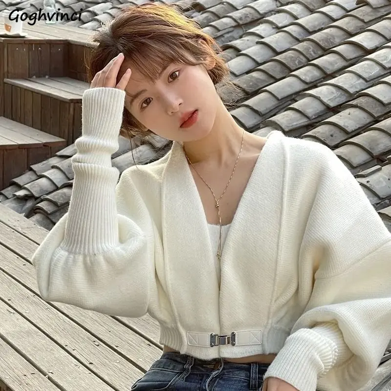 Cropped Simple Cardigans Women Soft Sweet Girls Korean Style Ins Fashion All-match Chic Knitted Sweaters Tender 2022 New Arrival