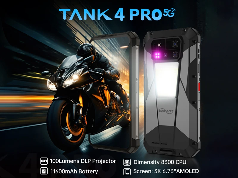 【Ships from US】Unihertz by 8849 Tank 4 Pro 5G AI Rugged Phone Built-in 720P Projector Dimensity 8300 32+512GB 3K AMOLED 11600mAh