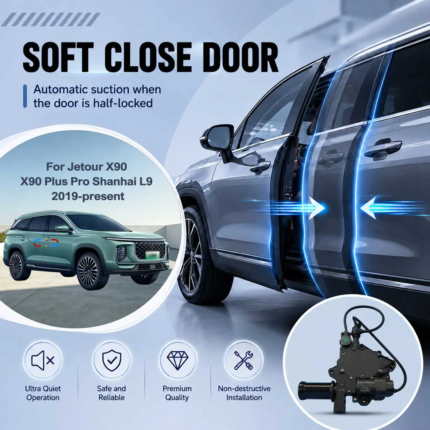 For Jetour X90 X90 Plus Pro Shanhai L9 2019+ Electric Soft Close Door Auto Pull-In Suction Lock Intelligent Silent Closer Kit