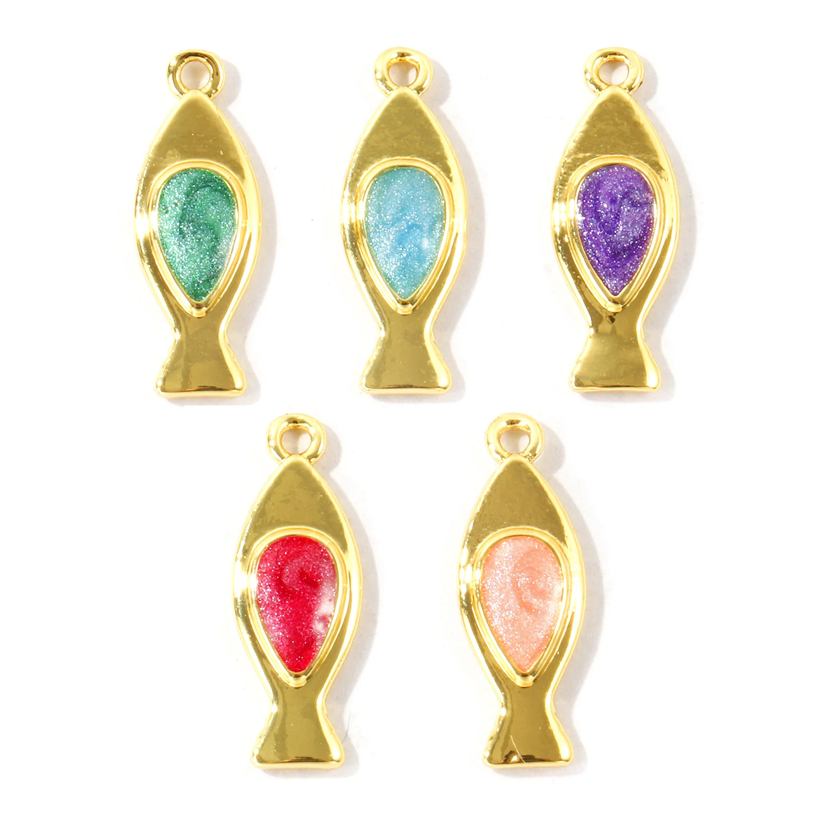 2pcs Brass Ocean Jewelry Charms 18K Gold Plated Multicolor Enamel Fish Animal Pearlized Pendants DIY Necklace Jewelry 20mm x 7mm