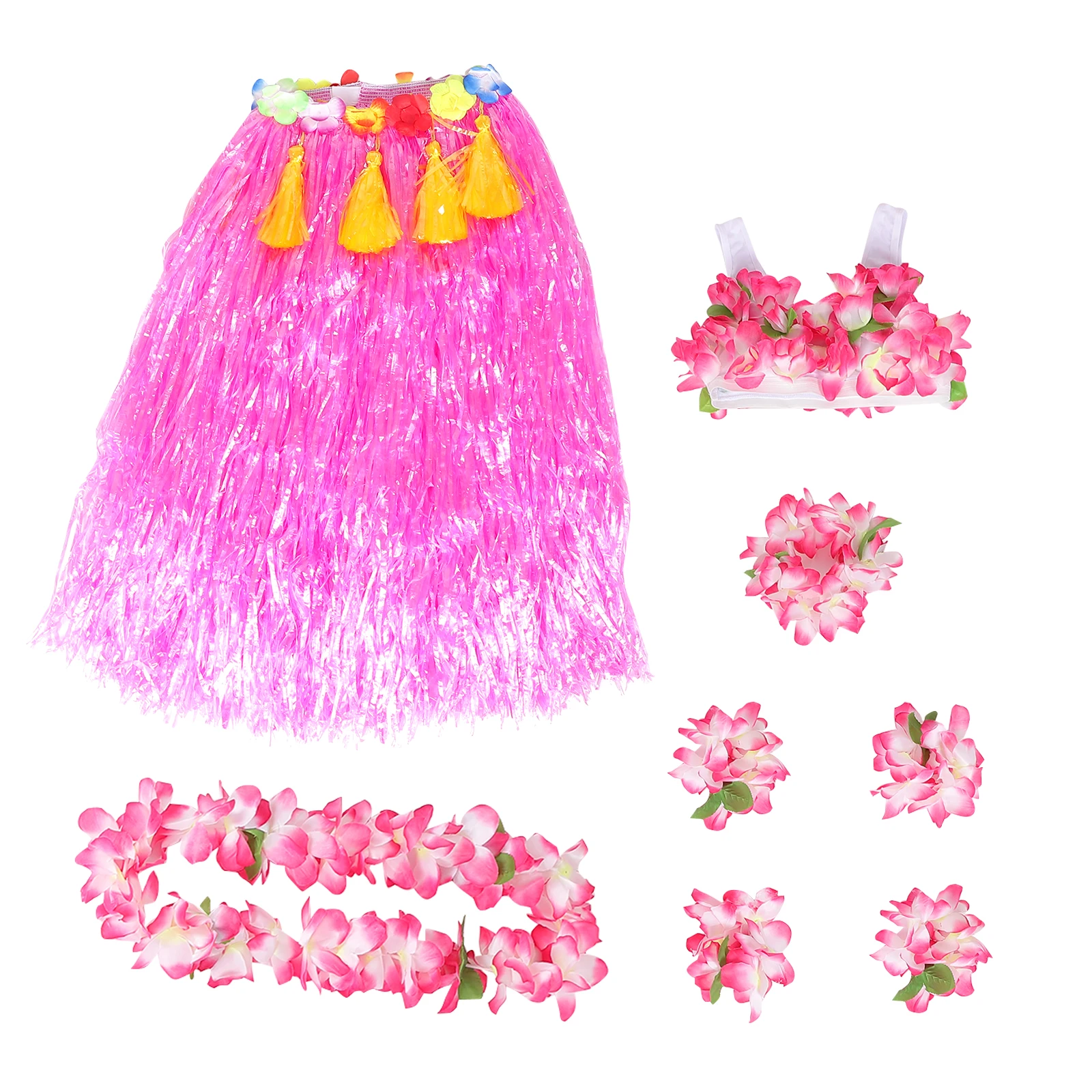 

6 Pcs Hula Dance Costume Hawaiian Outfits for Women Hair Accessories Wreath Headband Luau Skirts