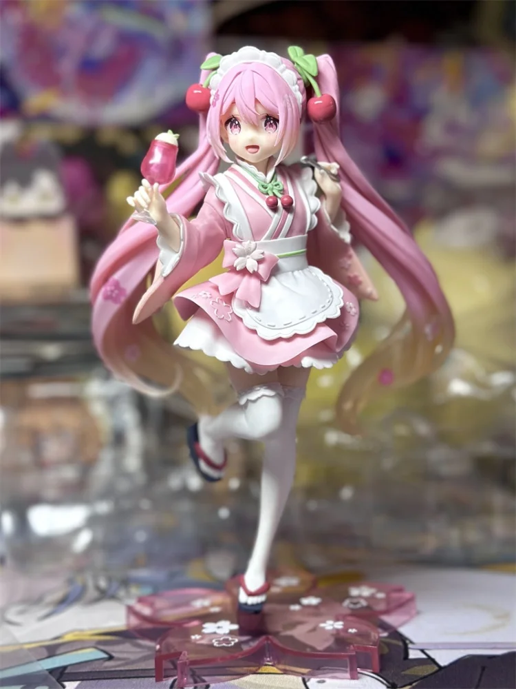 18CM TAITO Genuine Hatsune Miku Coreful Sakura Wafuu Kissa Ver. Maid Figure Anime Figurine Model Collectible Toys Kawaii Gift