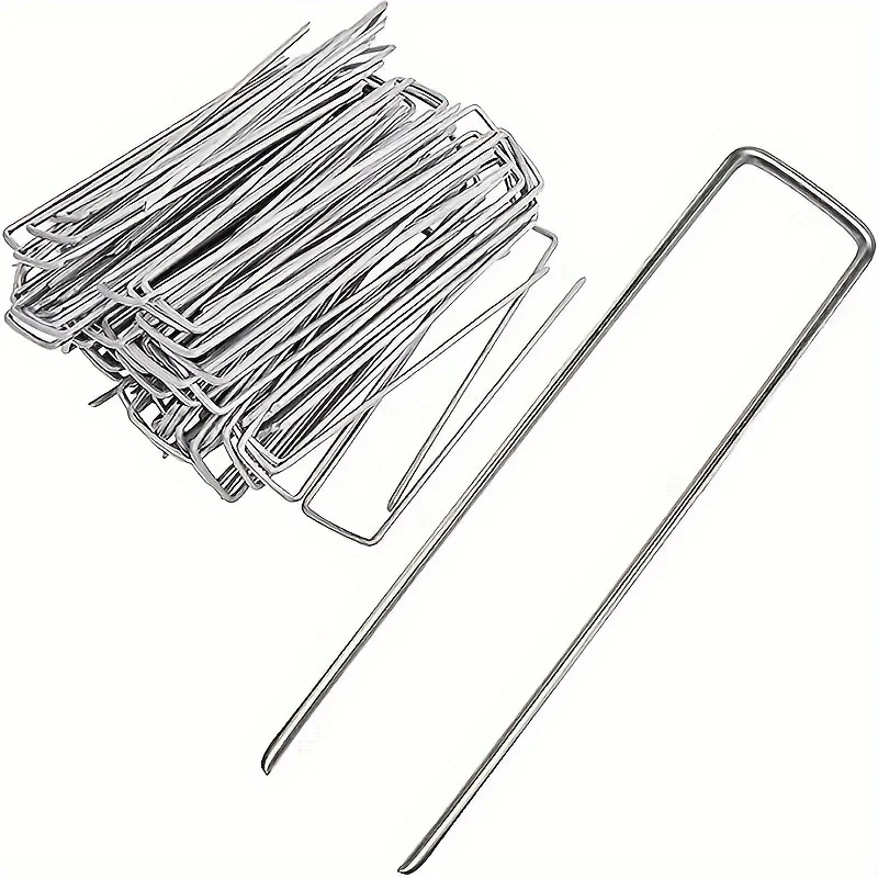 25Pcs/Pack Garden Peg Silver Metal U-Shape Garden Staple Garden Ground Nail Film Fixed Pegs Gardening Fixing Tools Film Peg