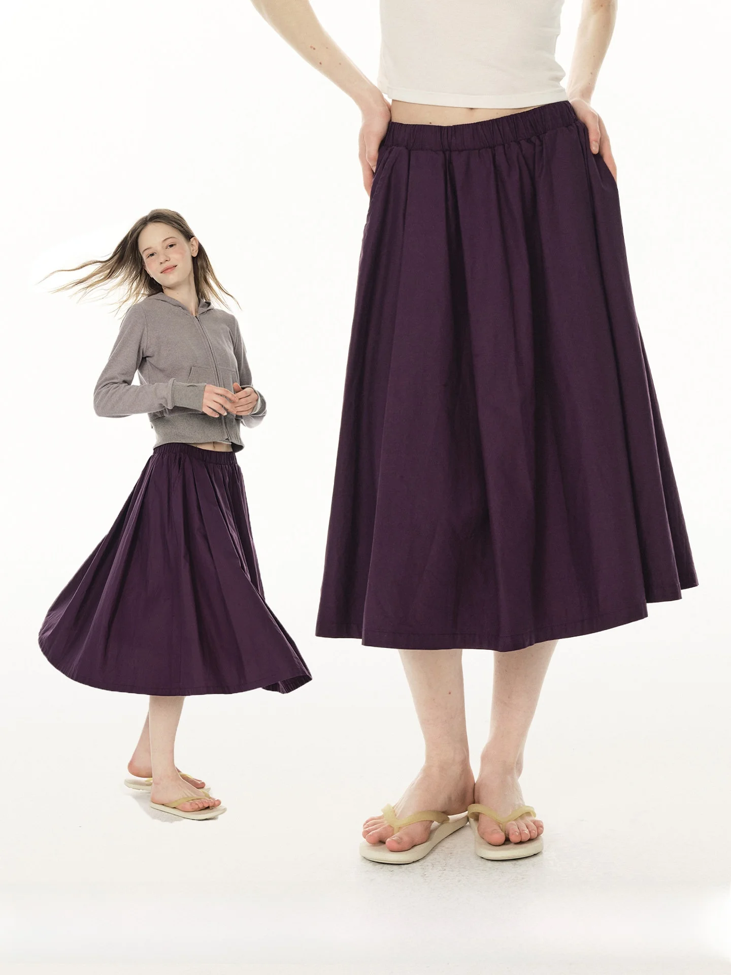 

UNRETRO Cotton Feel Elastic Waist ort A-Line Pleated Skirt Women's Spring Autumn Small Size Purple Versatile Umbrella Skirt