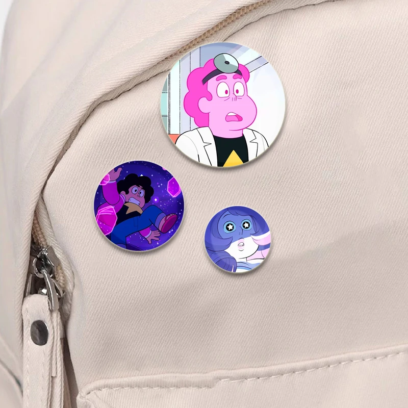 Desenhos animados para mochilas, broches redondos, ornamento de bolsa, acessório artesanal, Steven Universe, impressão HD redonda, 32mm, 44mm, 58mm