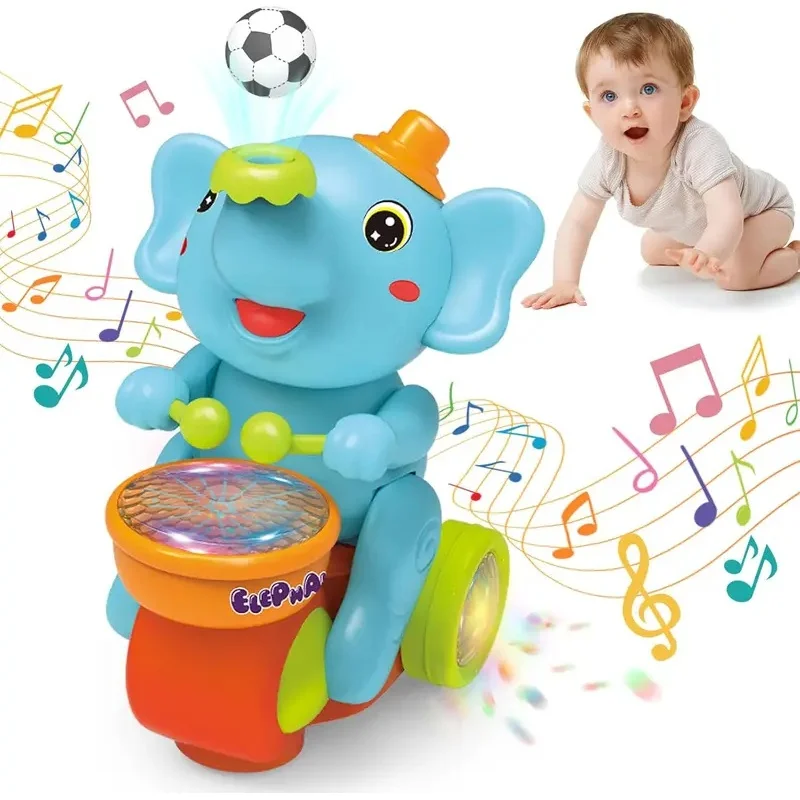 Baby Crawling Electronic Walking Elephant Drummer with Floating Ball, LED Lights, Music & Sounds | Interactive Sensory Toys